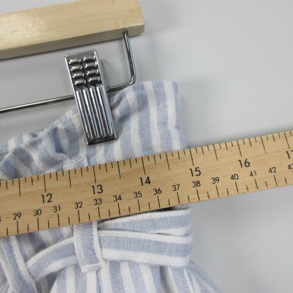 Abercrombie & Fitch Paperbag Shorts Women L White Blue Striped Linen Blend - Picture 9 of 11